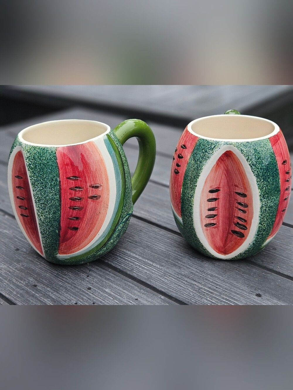 Watermelon Slices Green Coffee Mug Tea Cup Strata Set Of 2 Hand painted